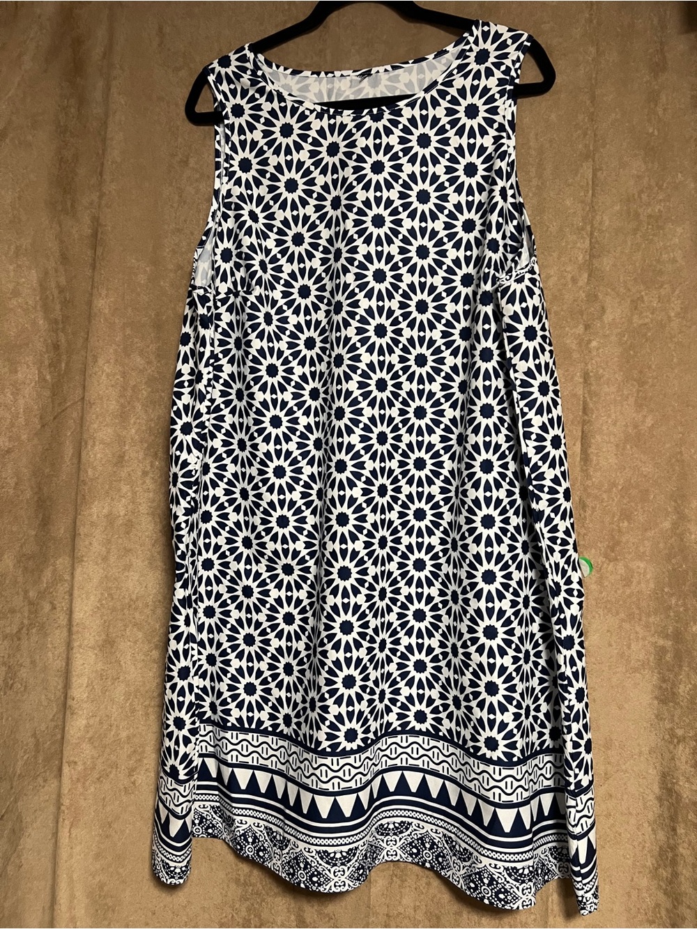 Navy and White Geometric Print A-Line Summer Dress
